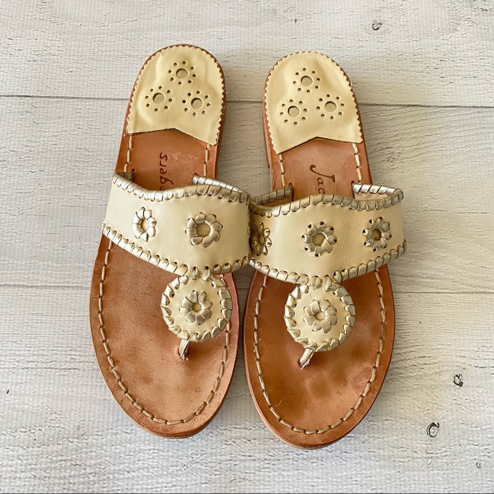 Jack Rogers tan/gold leather sandals, 8